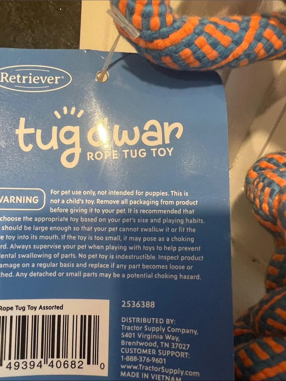 Retriever Tug o' War Rope Tug Toy - Blue & Orange